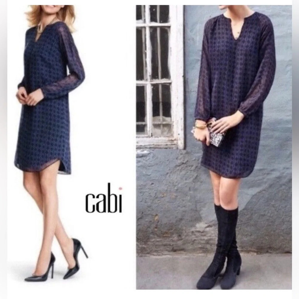 Cabi 3102 Womens Harlequin Tunic Shift Dress Diamond Print Blue Black XS